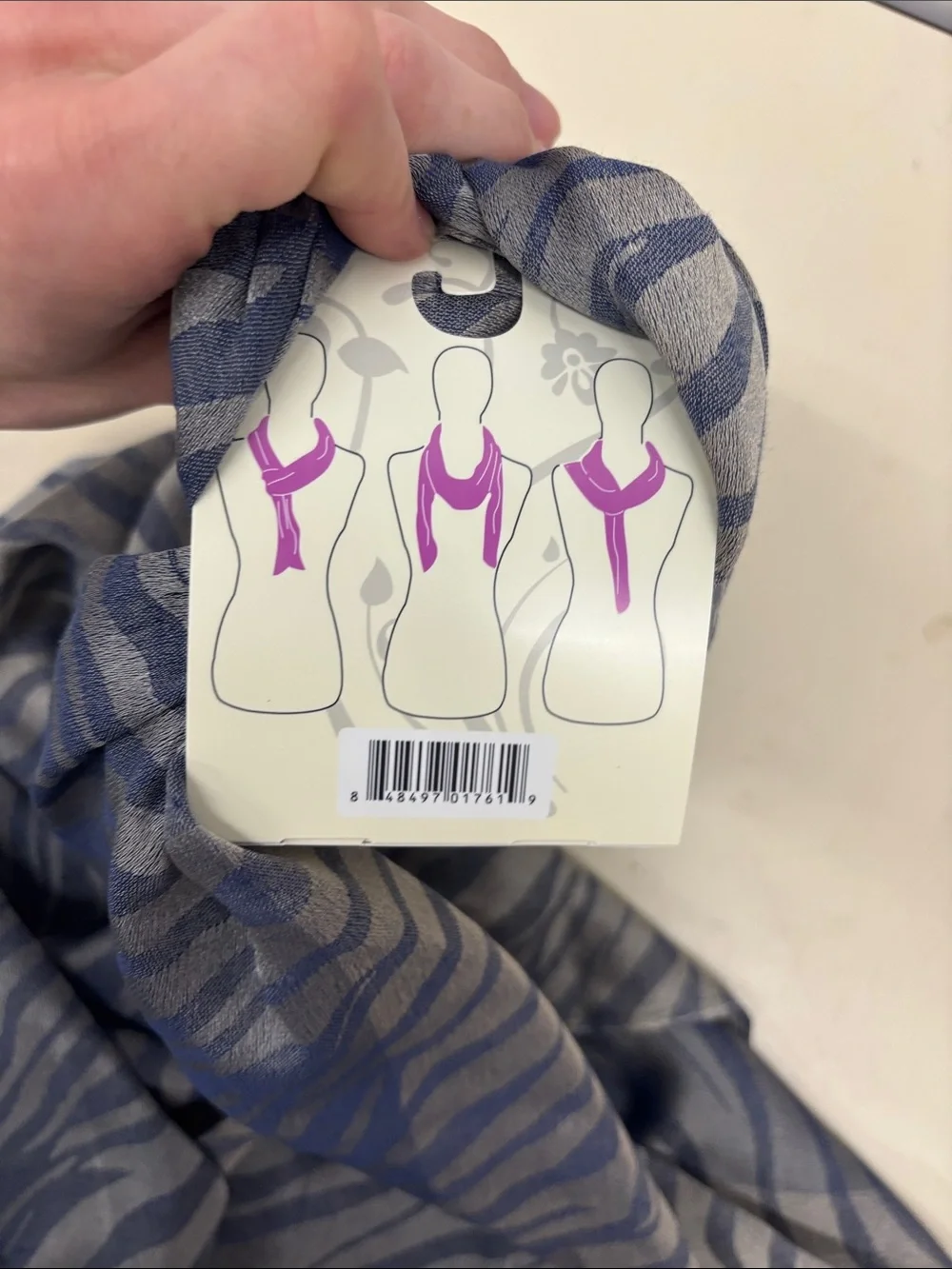 NWT Simply Noelle Blue and Gray Zebra Print Scarf